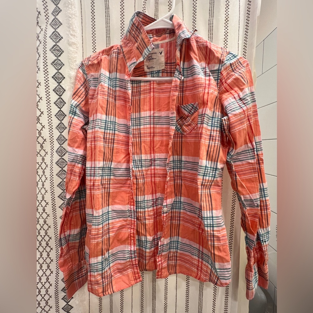American Eagle Outfitters Orange plaid western shirt